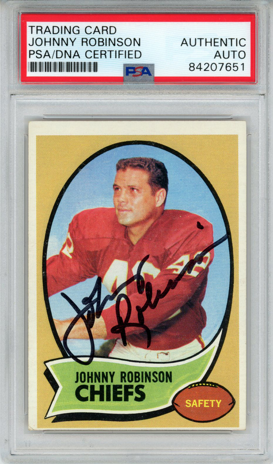Johnny Robinson Autographed 1970 Topps #129 Trading Card PSA Slab 43643