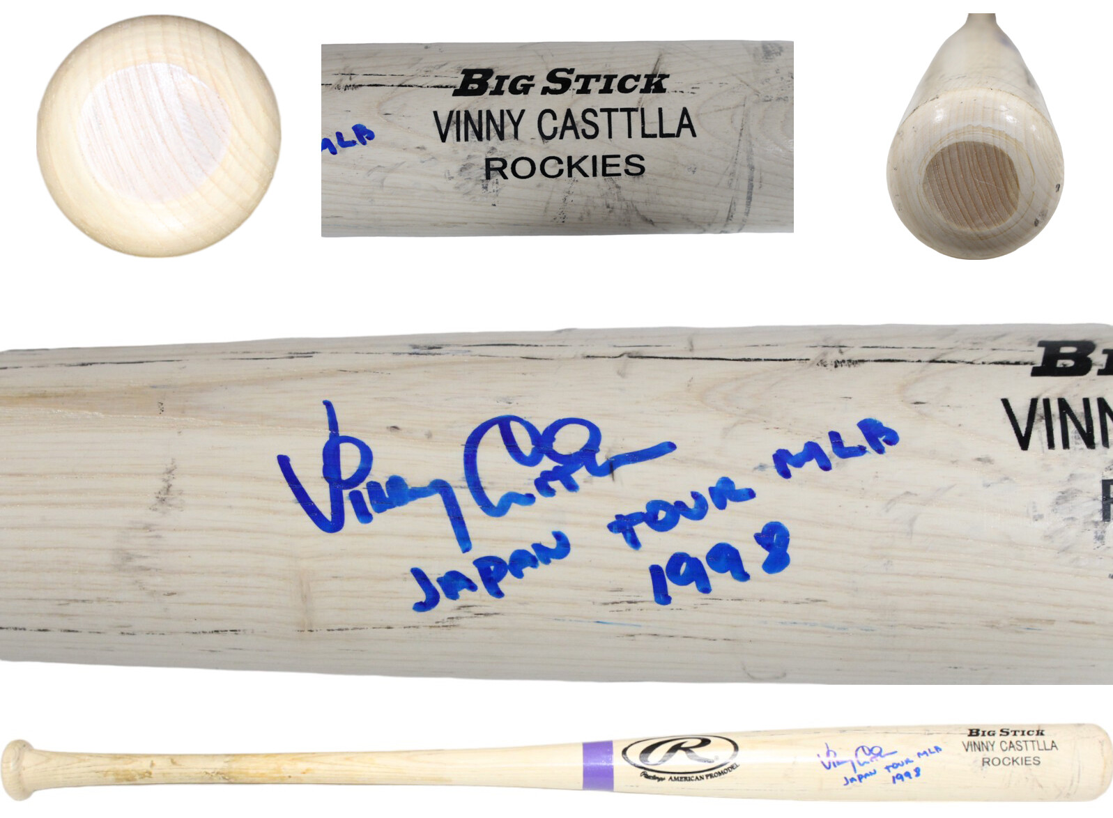 Vinny Castilla Autographed Game Used Colorado Rockies '98 Japan Bat BAS 43252
