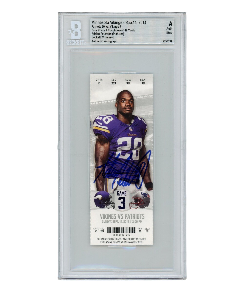 Adrian Peterson Autographed 09/14/14 Slab Ticket Stub Beckett 40878