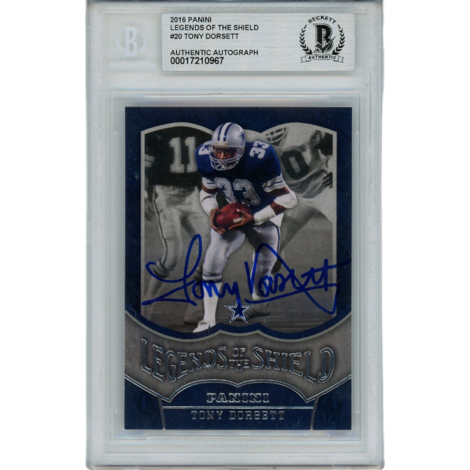 Tony Dorsett Autographed 2016 Panini 20 Slabbed Trading Card Beckett 45927