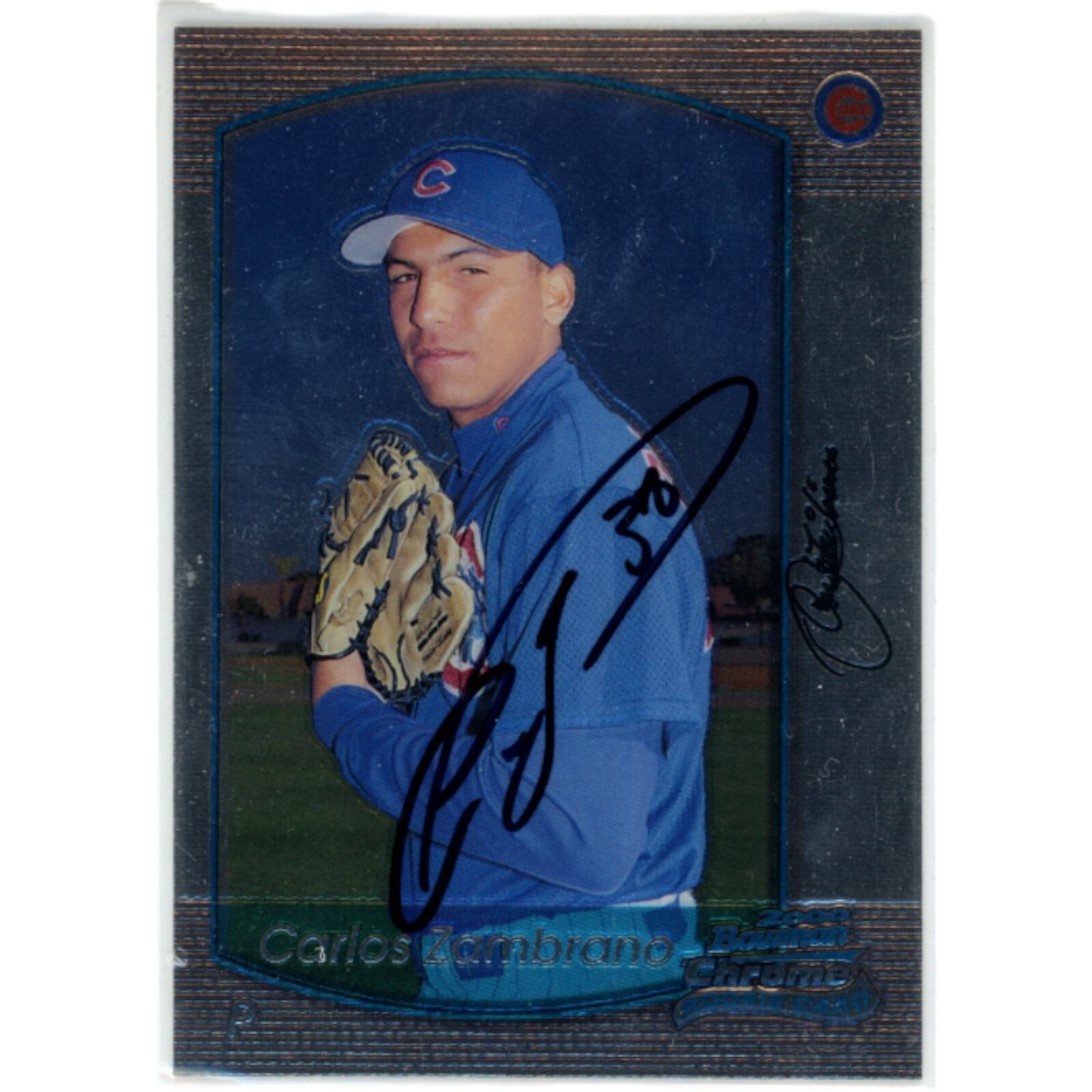 Carlos Zambrano Autographed Chicago Cubs 2000 Bowman Chrome 303 Card 48789