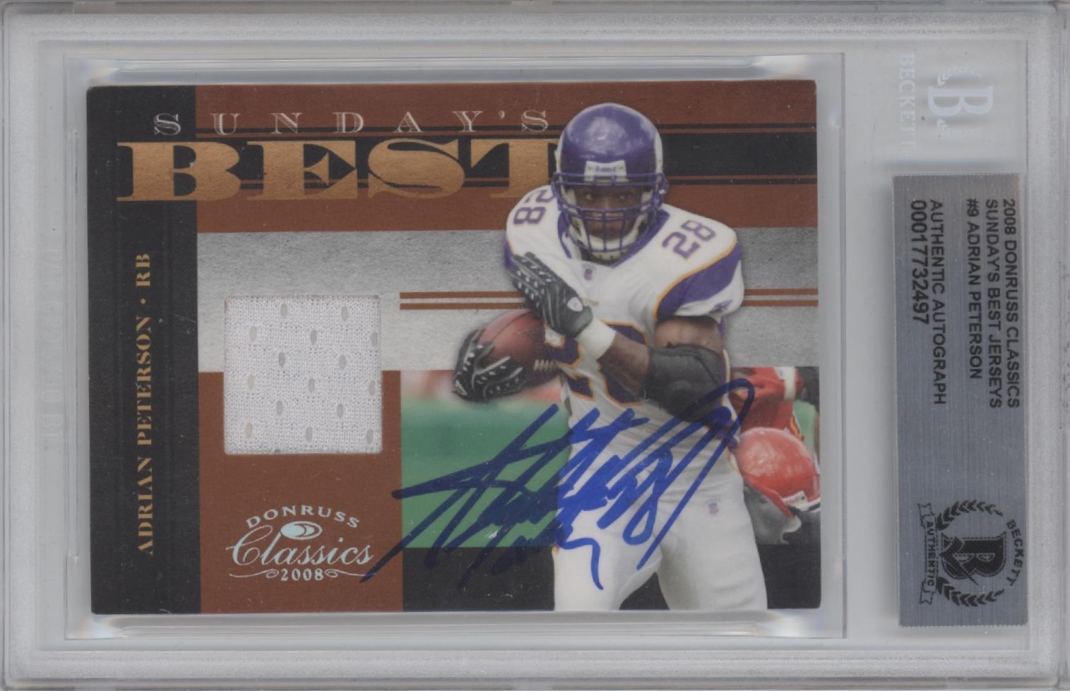 Adrian Peterson Autographed 08 Donruss Classics Patch Trading Card Beckett 49830