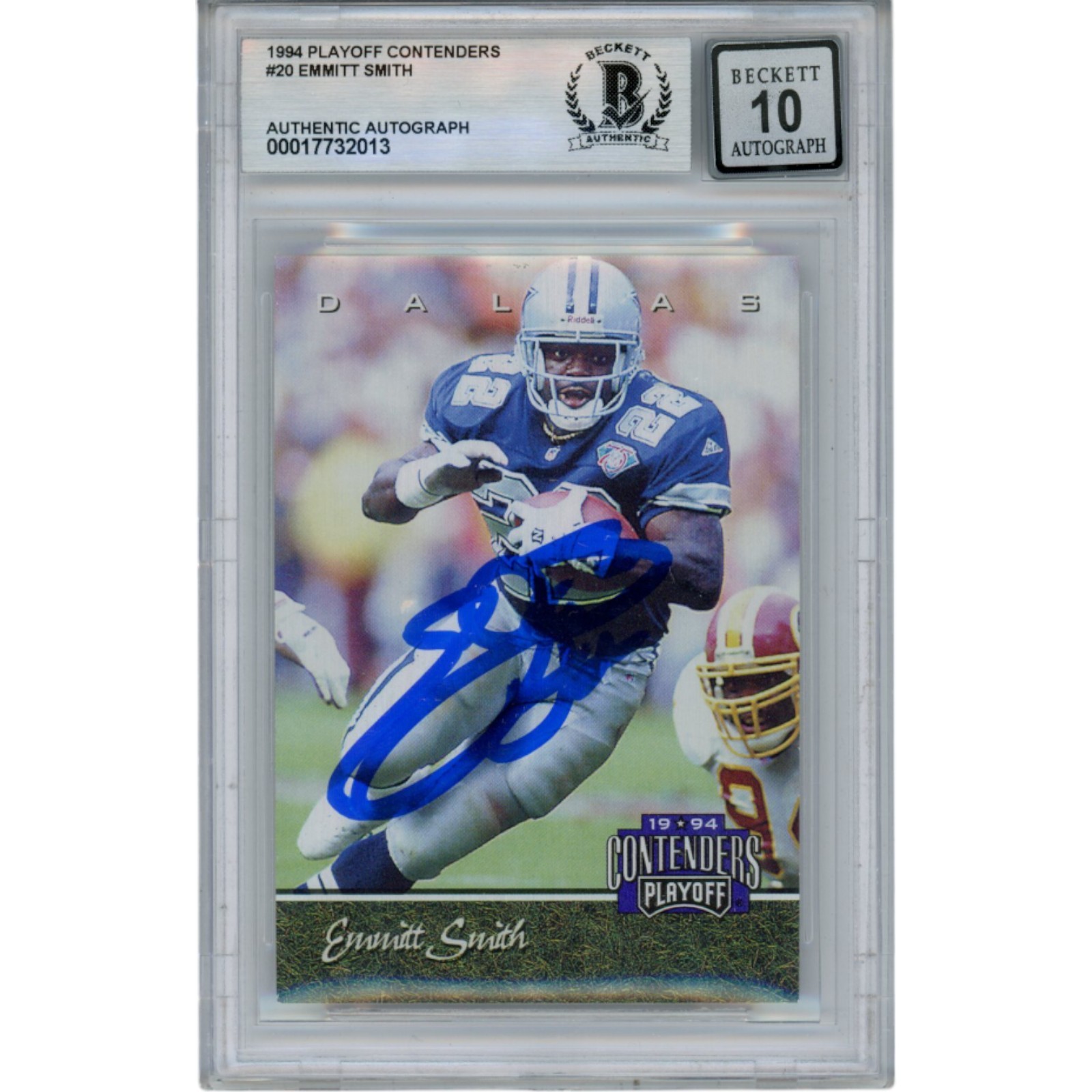 Emmitt Smith Autographed 1994 Playoff Contention #20 Card 10 Grade Beckett 49902
