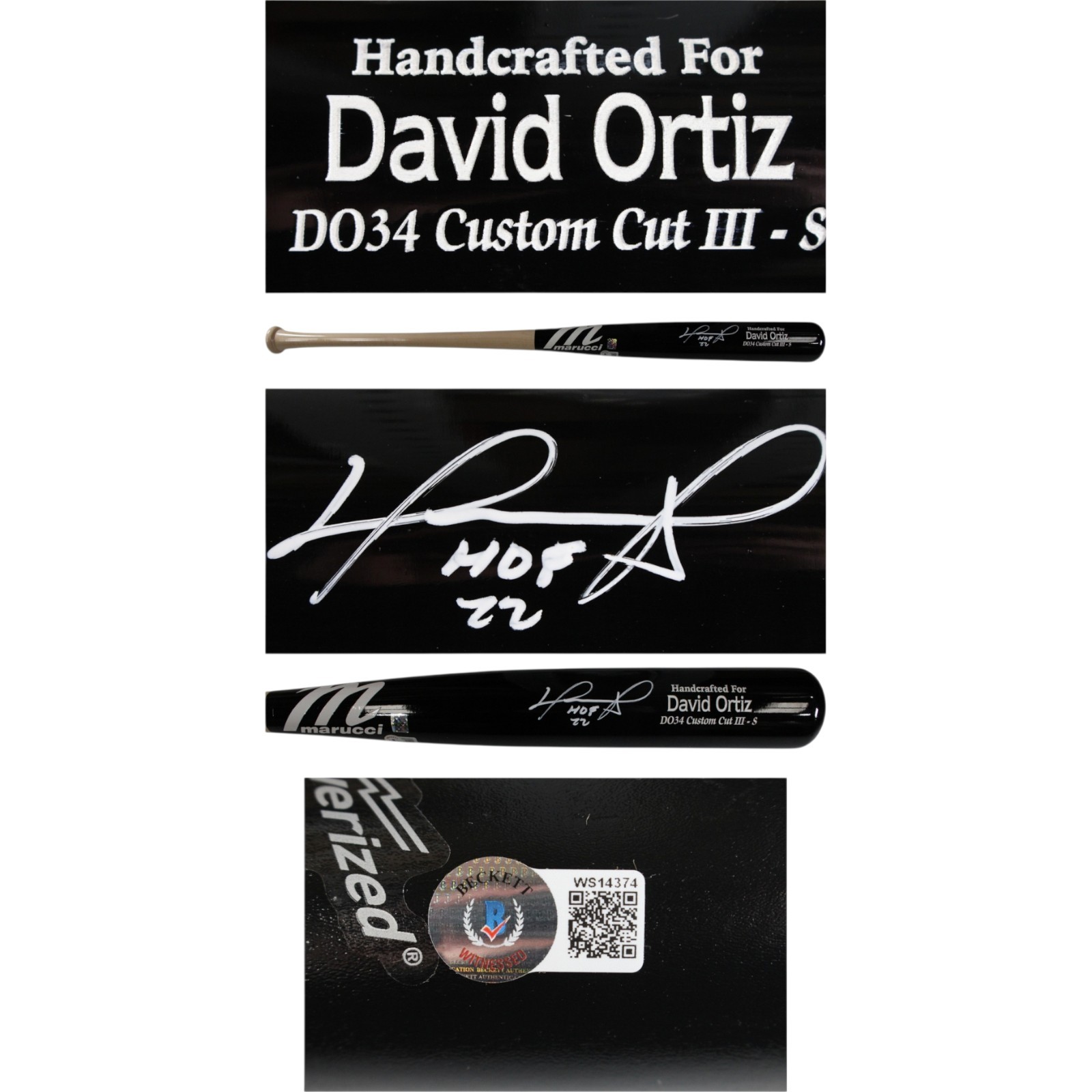 David Ortiz Autographed Boston Red Sox Marucci Game Model Bat HOF Beckett 50159