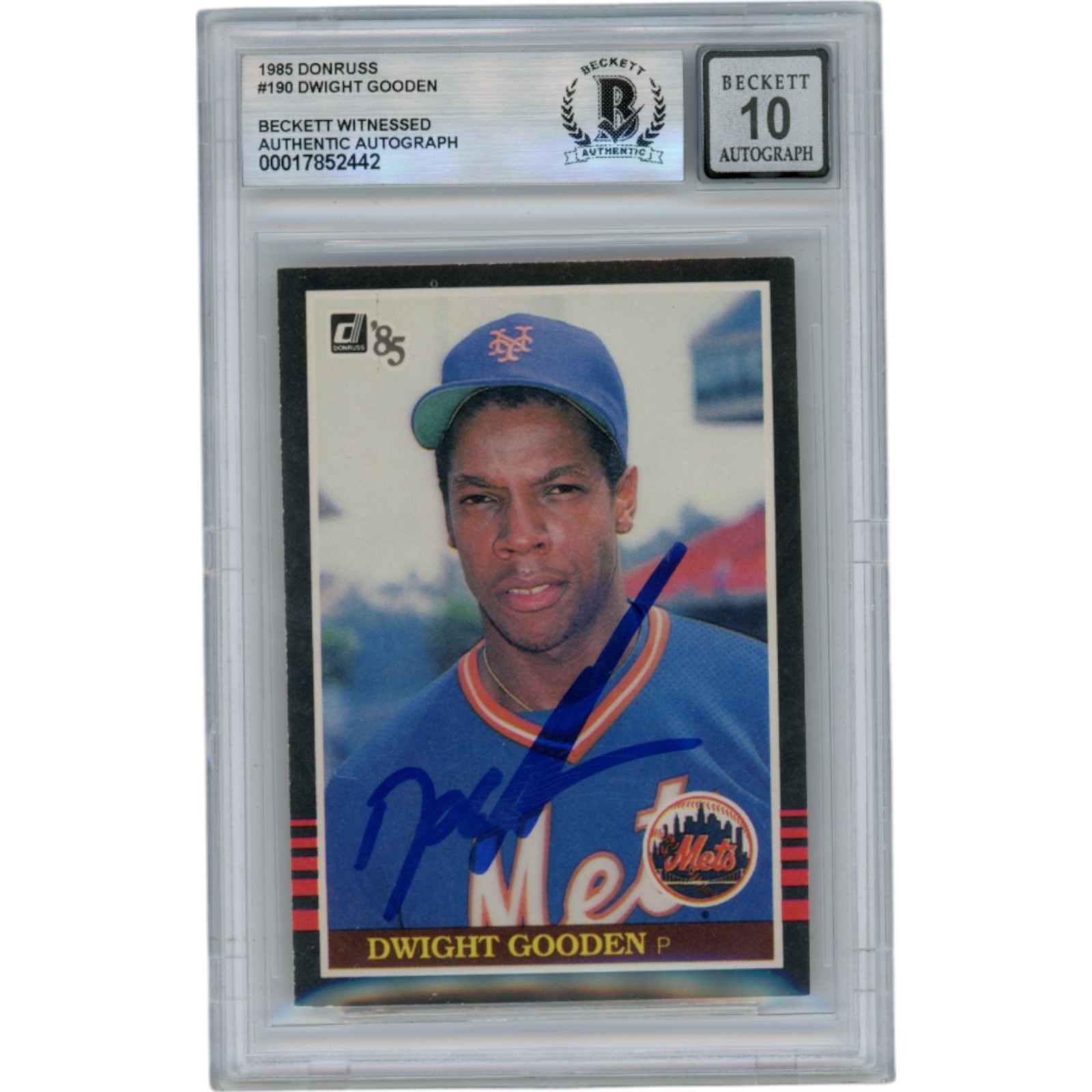 Dwight Gooden Autographed 1985 Donruss #190 Slabbed Trading Card Beckett 50645
