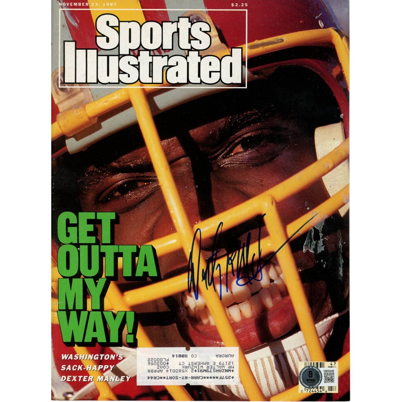 Dexter Manley Signed Washington Redskins SI Magazine 1987 Beckett Witness 51701