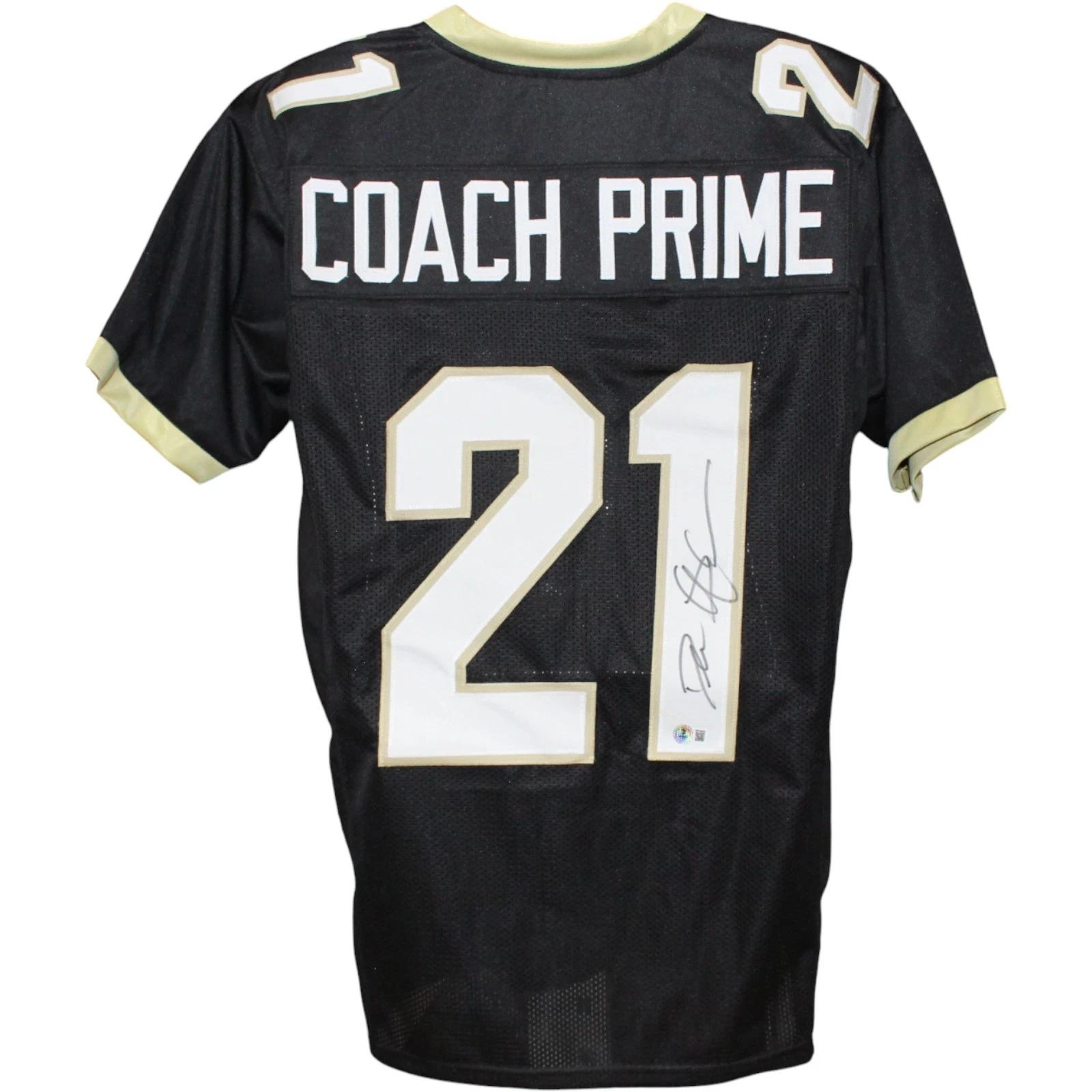 Deion Sanders Autographed/Signed College Style XL Black Jersey Beckett W 53323