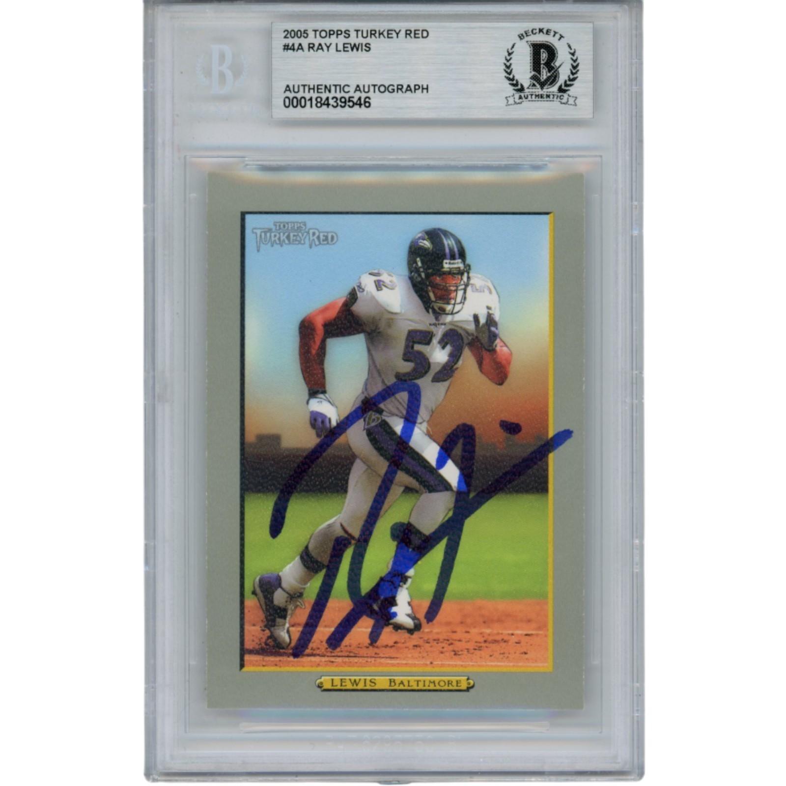 Ray Lewis Autographed 2006 Topps Turkey Red #4 Trading Card Slab Beckett 53509