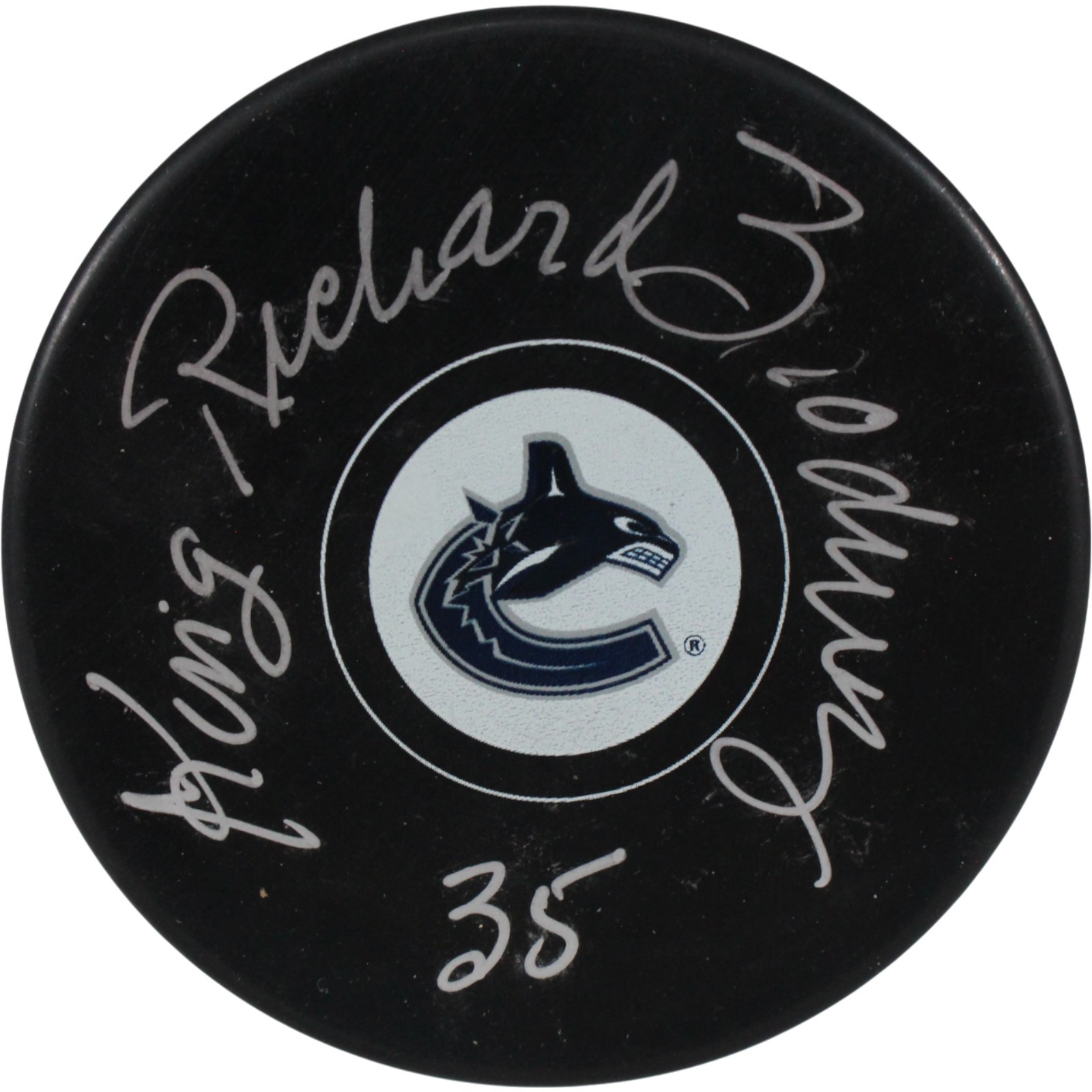 Richard Brodeur Autographed/Signed Vancouver Canucks Logo Puck King JSA 53997