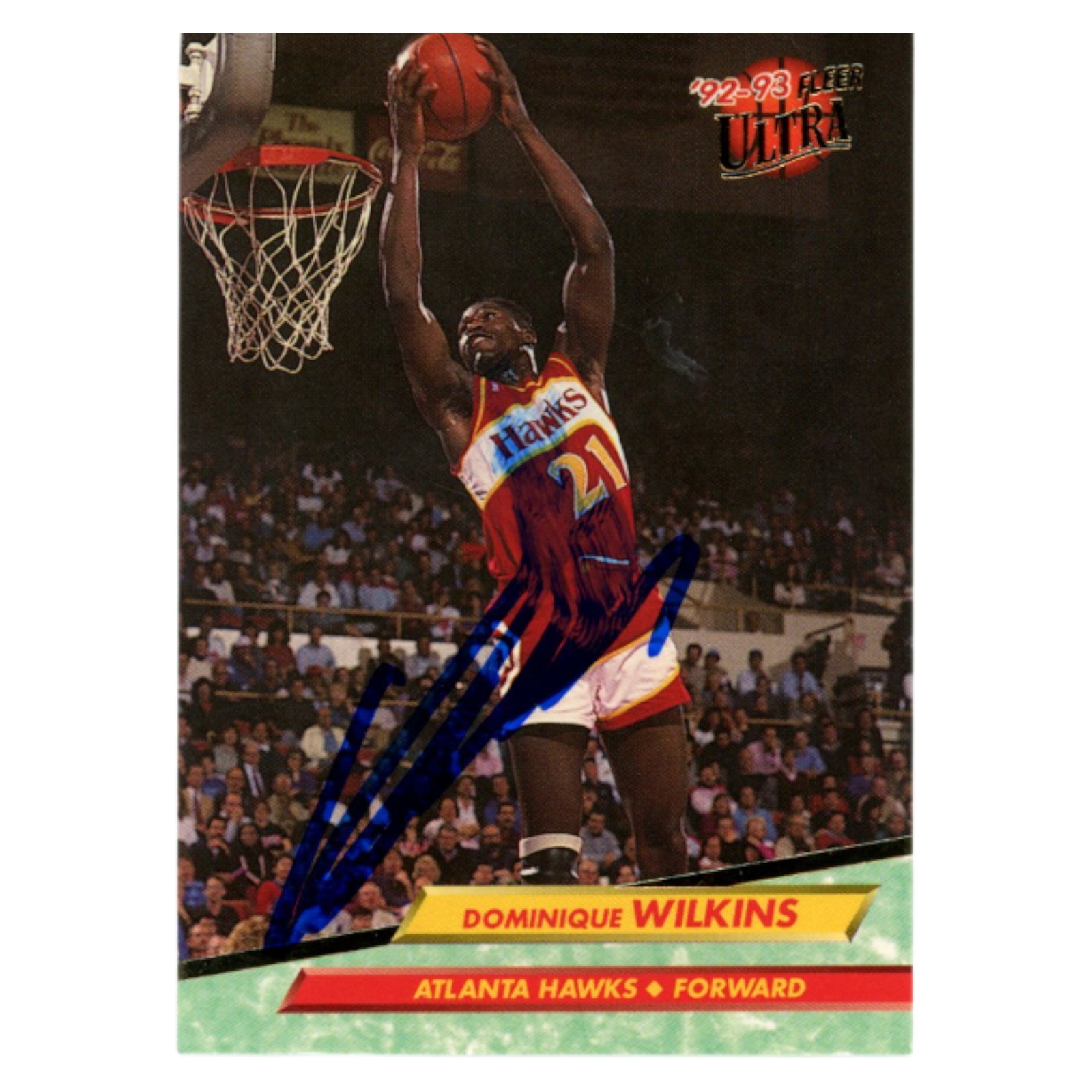 Dominique Wilkins Signed 1992 Fleer Ultra #6 SMEAR Trading Card Beckett 54217