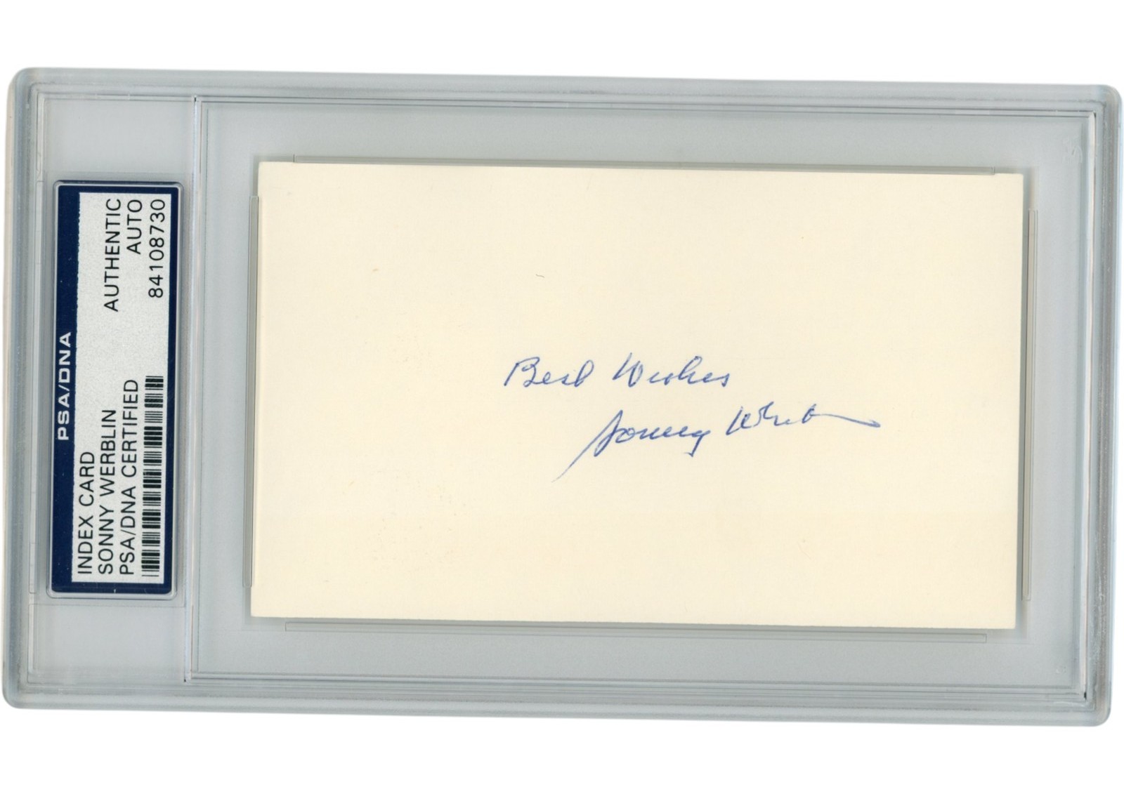Sonny Werblin Autographed New York Jets Index Card Best Wishes Slab PSA 54929