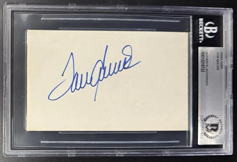 Tom Seaver NY Mets Signed Autograph Beckett Encapsulated 3x5 Card Rare COA