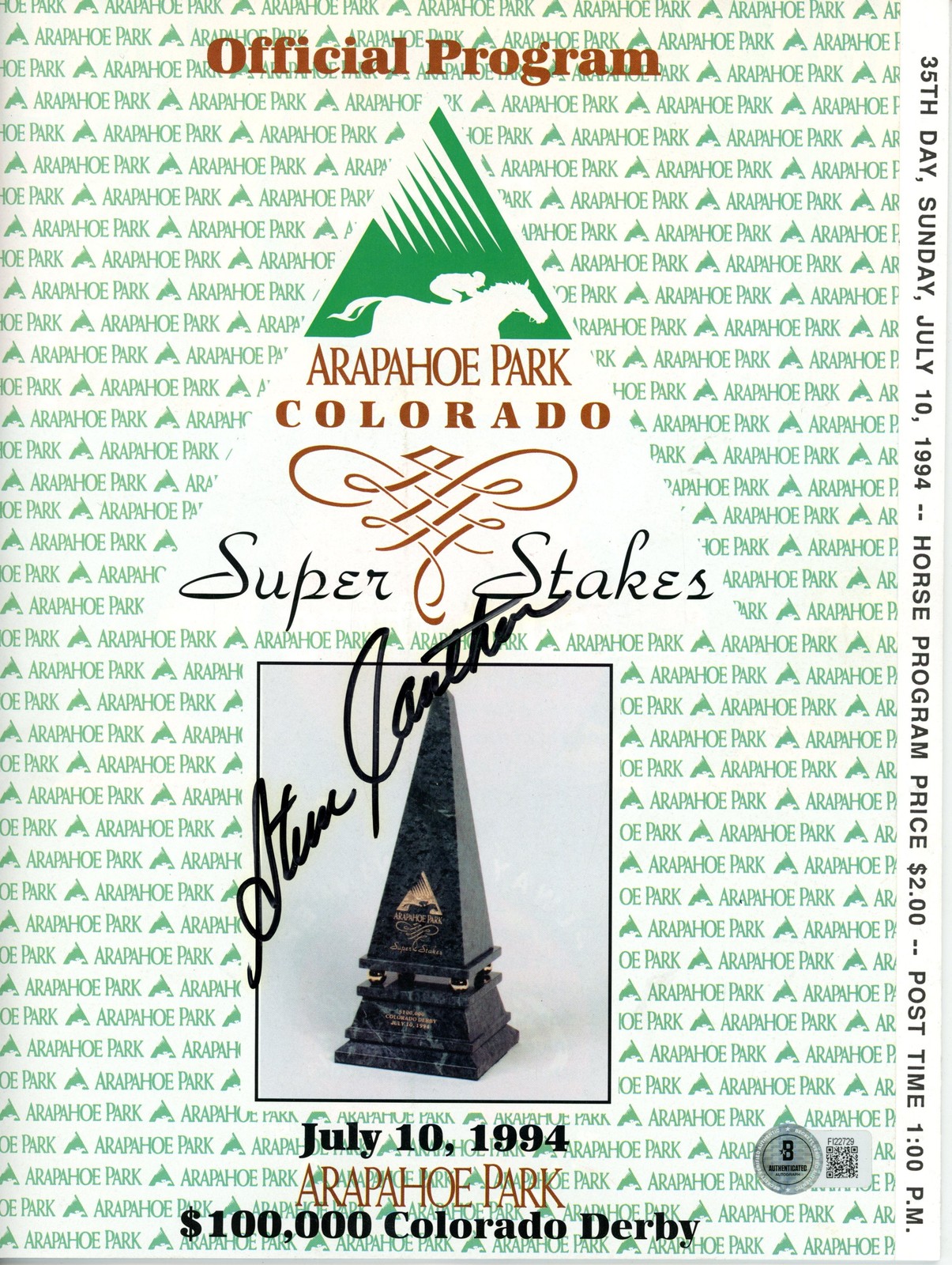 Steve Catuher Signed Arapahoe Park Magazine Horse Racing Program Beckett 55770