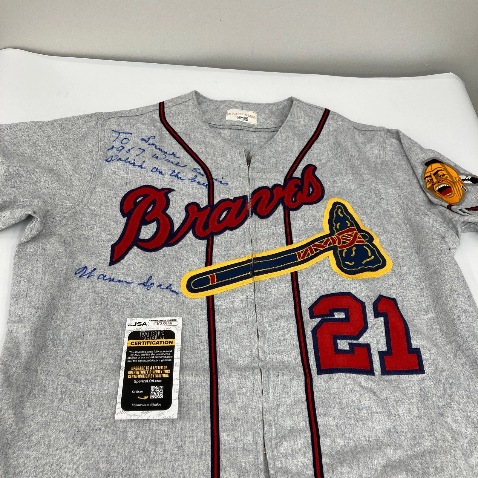 Warren Spahn Signed Milwaukee Braves Mitchell & Ness Jersey JSA COA