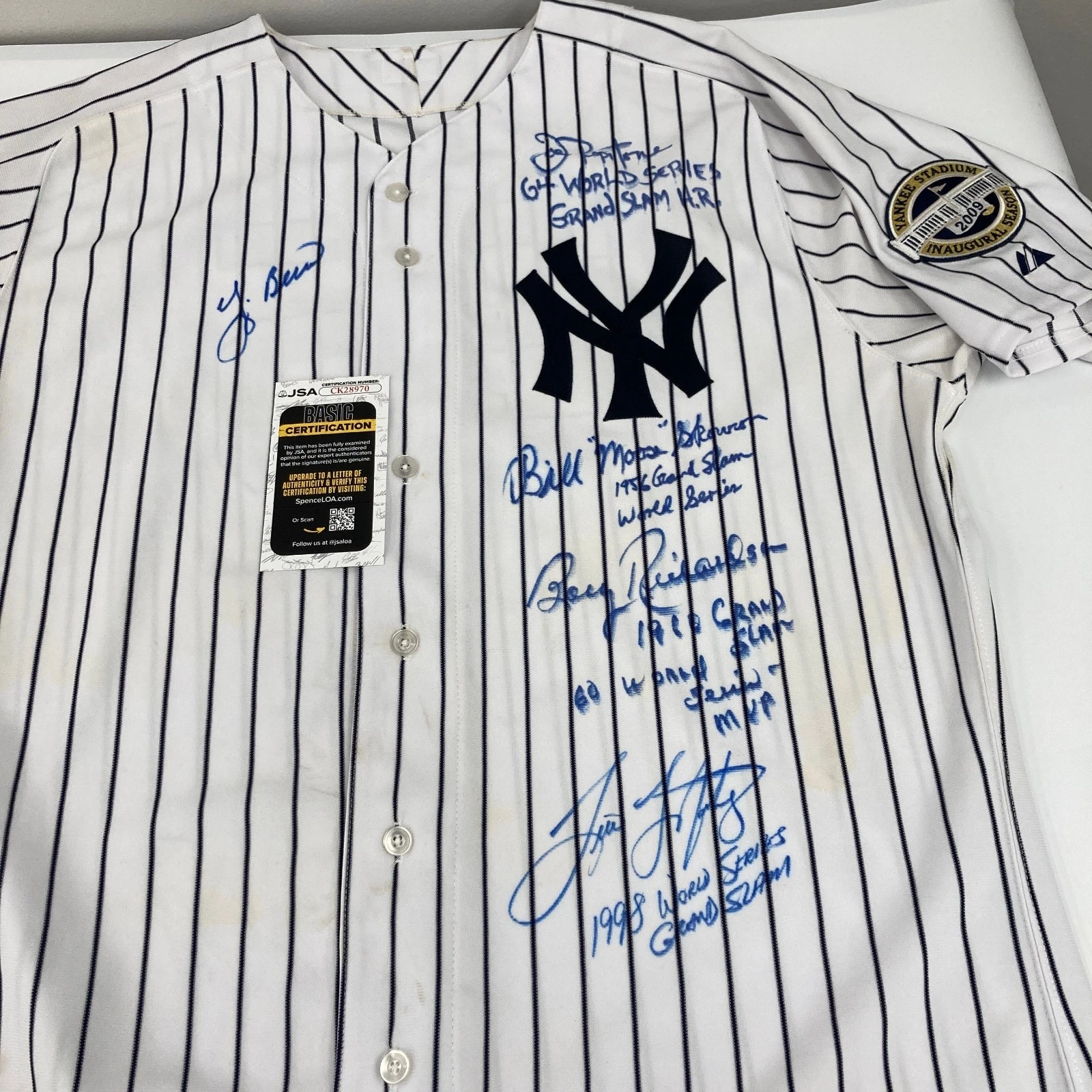 New York Yankees World Series Grand Slams Signed Jersey 5 Sigs Yogi Berra JSA