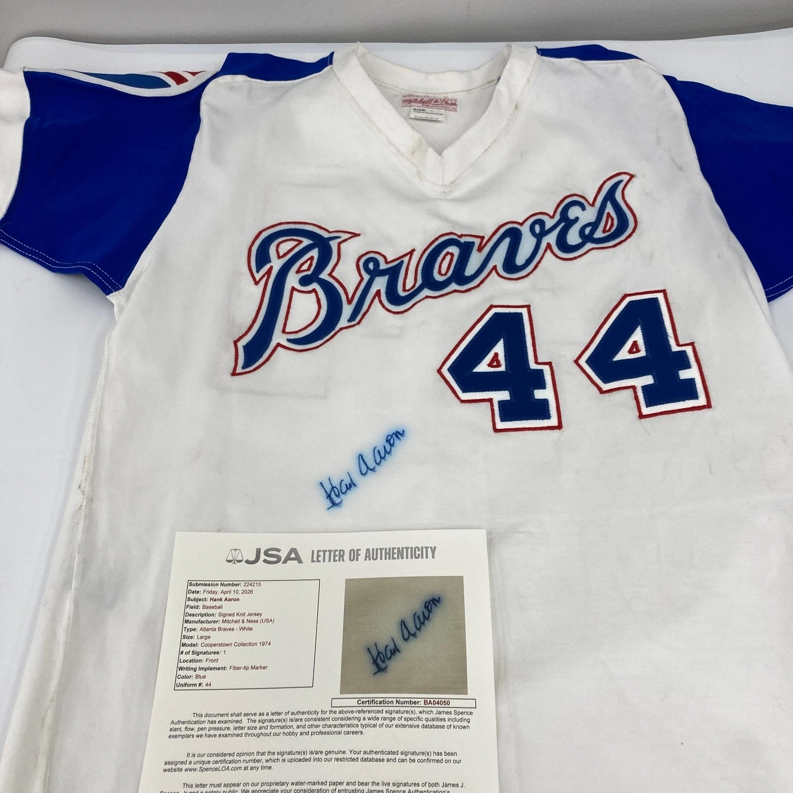 Hank Aaron Signed Authentic 1974 Mitchell & Ness Atlanta Braves Jersey JSA COA