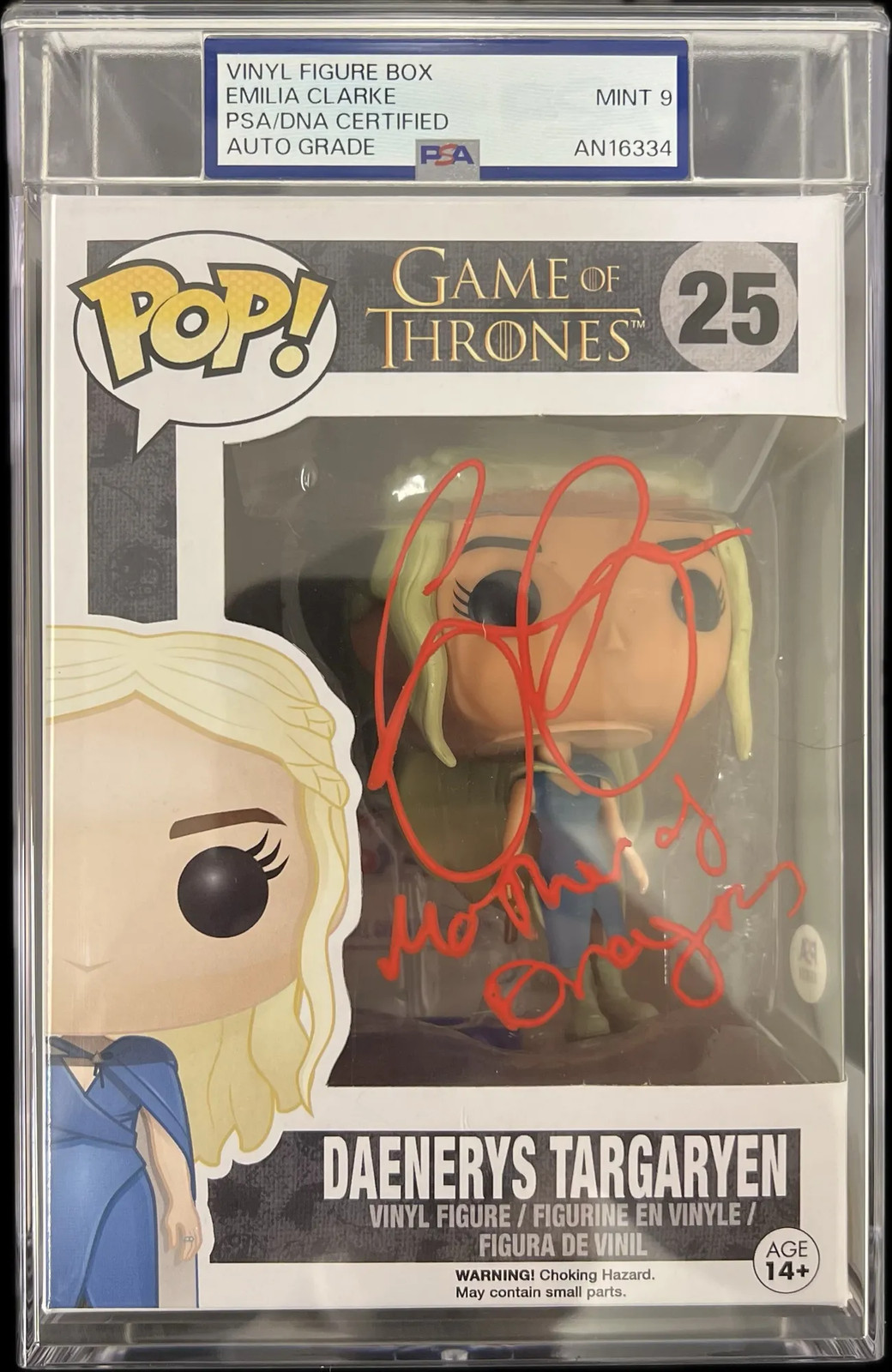 Emilia Clarke signed  Daenerys Targaryen Funko Pop #25 Encapsulated PSA Auto 9