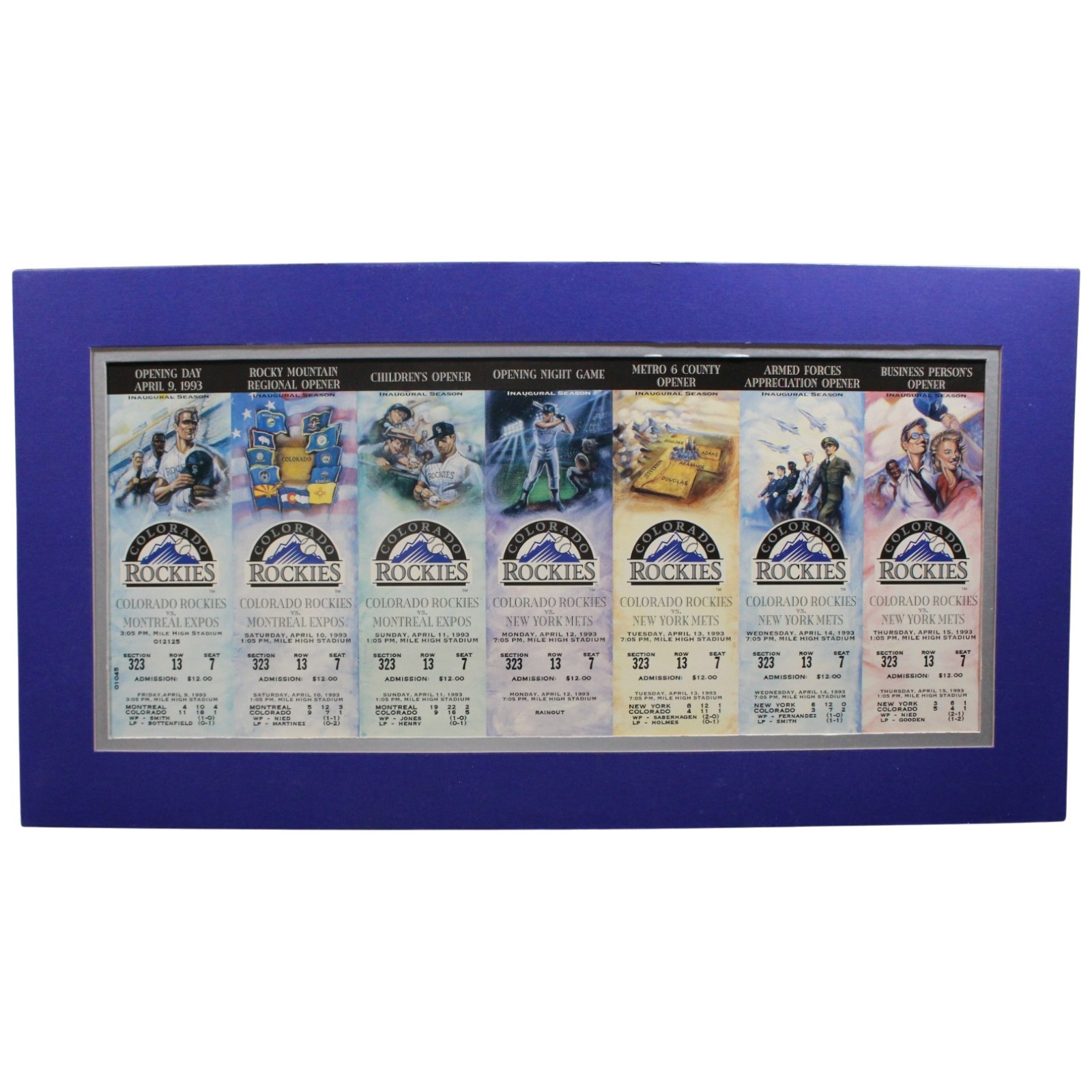 Colorado Rockies MLB Inaugural Season Ticket Sheet Matted Uncut 55937