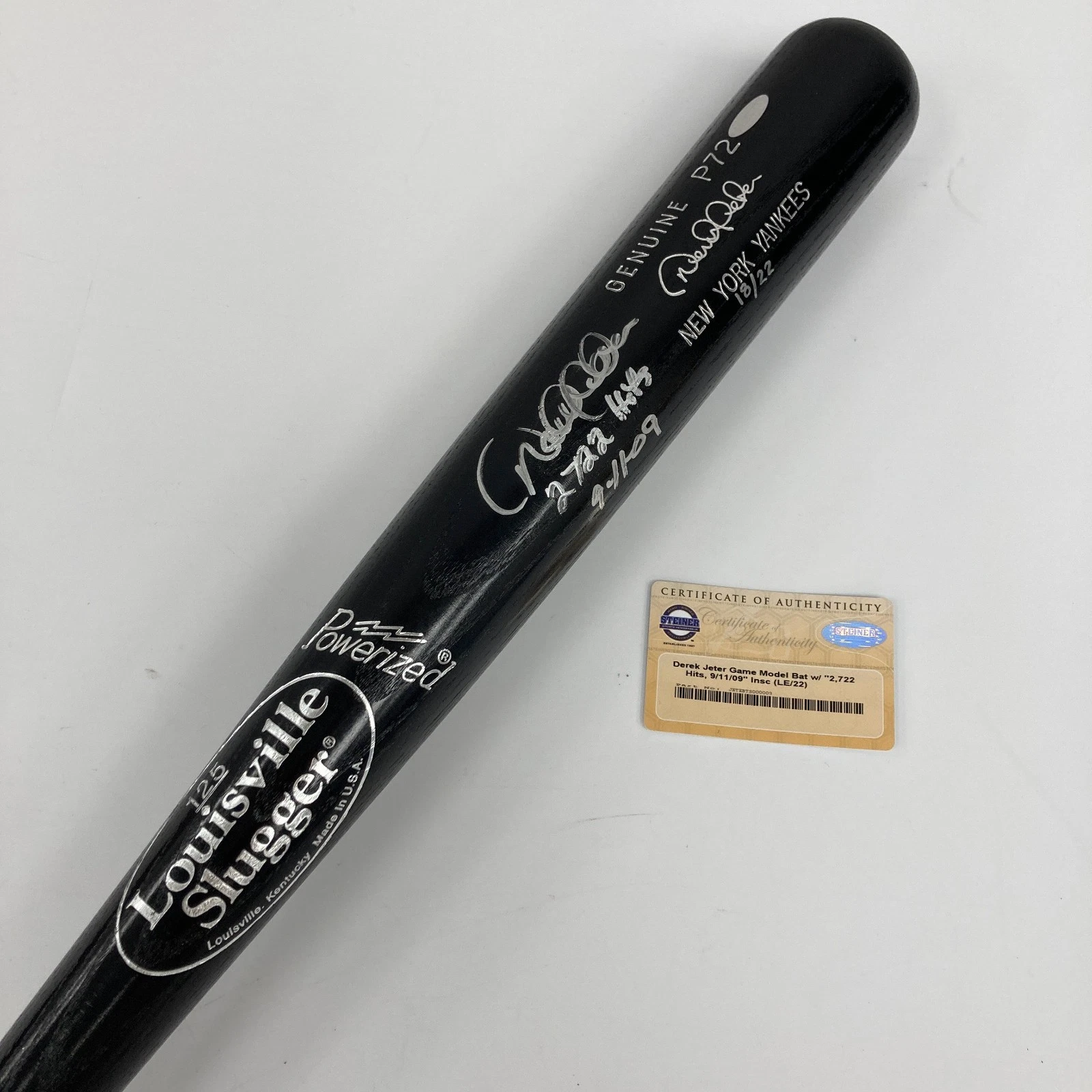 Derek Jeter Hit #2,722 Yankees All Time Leader Signed Game Model Bat Steiner COA