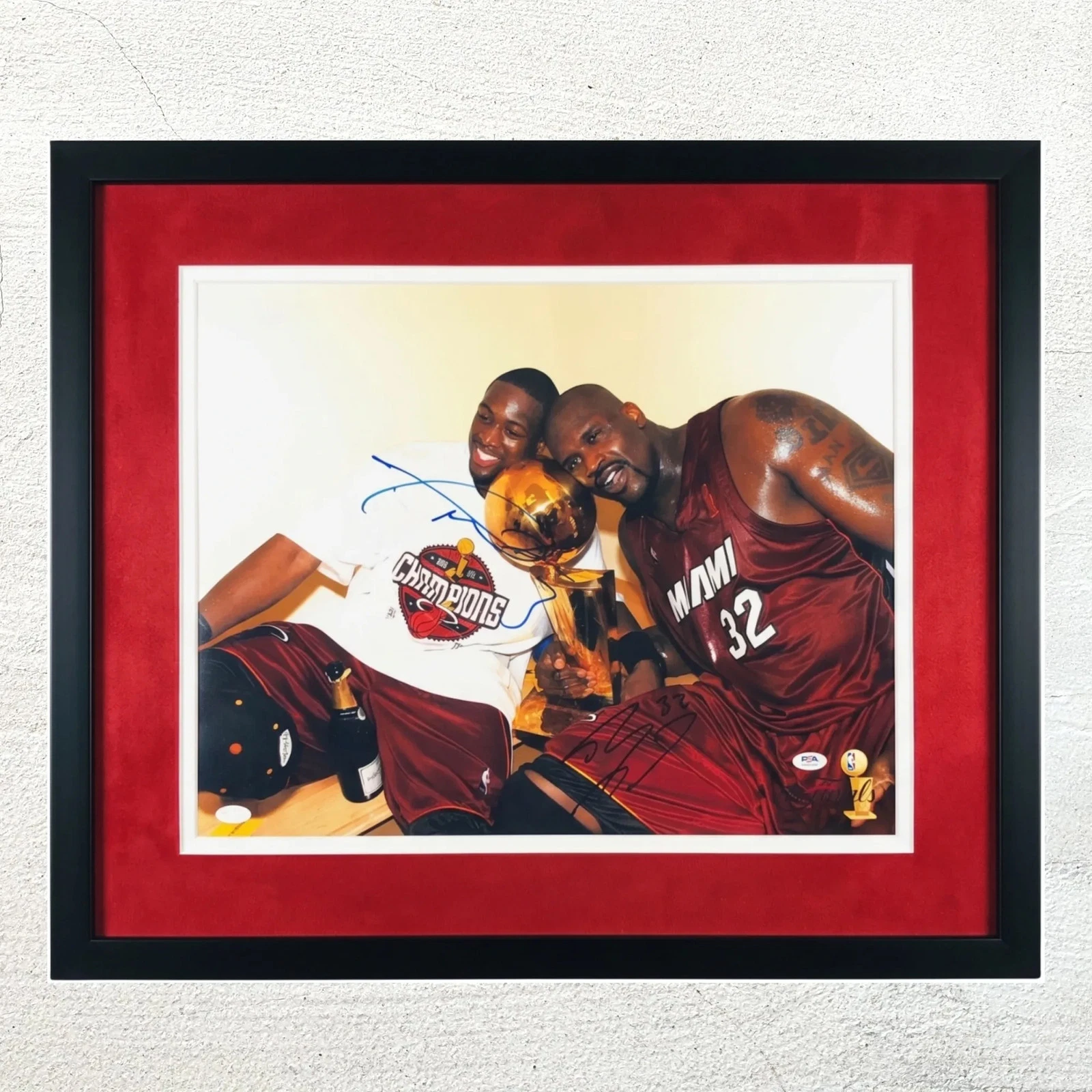 Shaquille O'Neal and Dwayne Wade Miami Heat Signed 16x20 Custom Framed Photo PSA