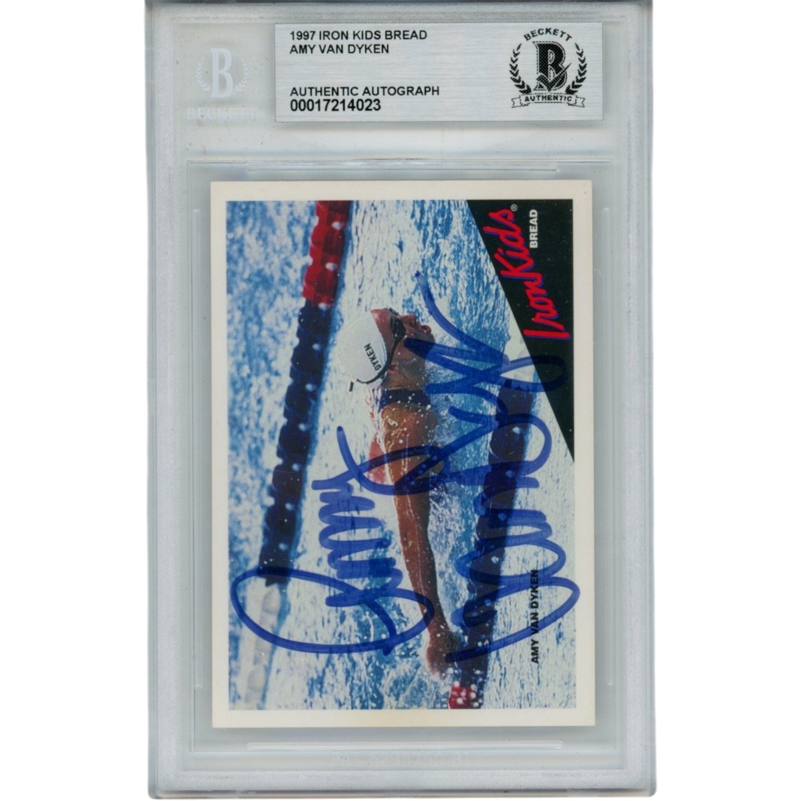 Amy Van Dyken Signed Olympic Swimming 97 Iron Kids Bread Card Slab Beckett 56134