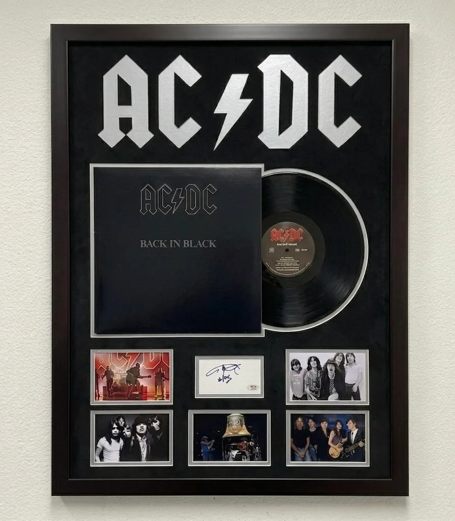Angus Young Signed Cut Custom Framed Vinyl 34x26
