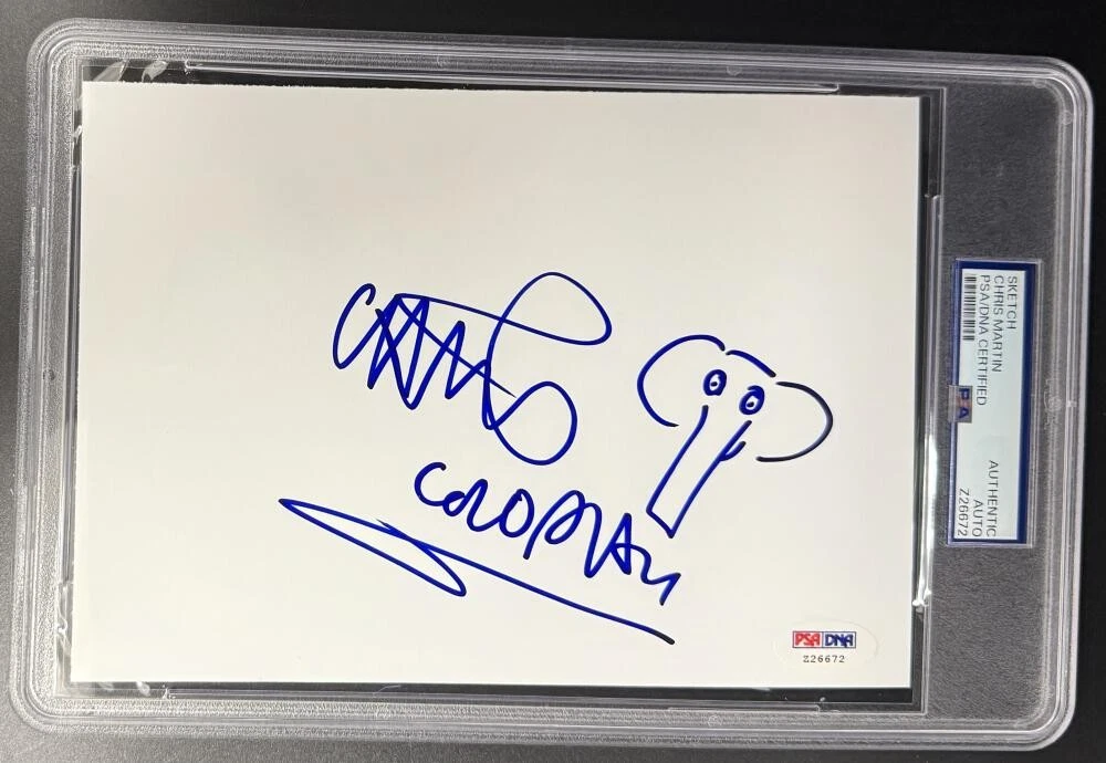 Chris Martin Coldplay Signed Autograph Slabbed Elephant Original Art Sketch PSA