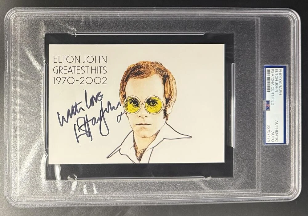 Elton John Signed Autograph PSA/DNA Slabbed Greatest Hits Promo Photo Postcard