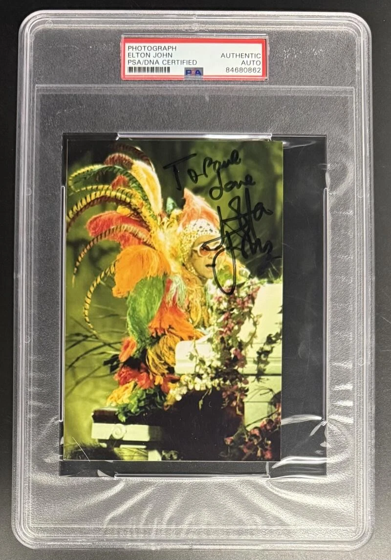 Elton John Signed Autograph PSA/DNA Slabbed Wild Outfit Stage Photo Print COA