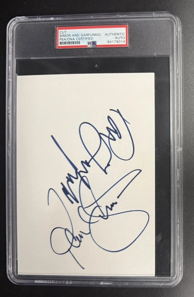 Paul Simon & Art Garfunkel Signed Autograph PSA/DNA Slabbed Rare Cut Card COA