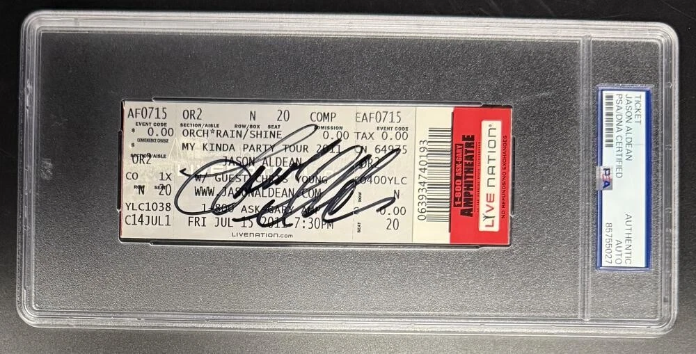 Jason Aldean Signed Autograph Slabbed Original 2011 Tour Ticket PSA/DNA COA B