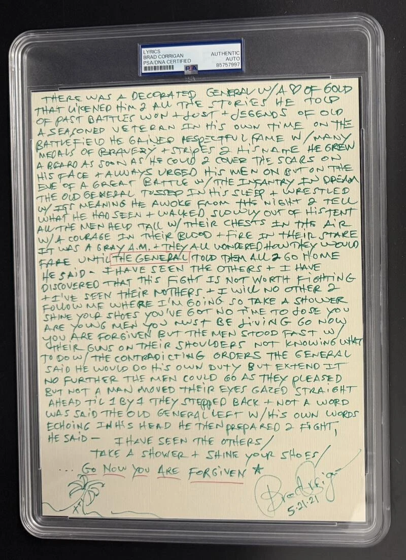 Brad Corrigan Signed Autograph PSA/DNA Slabbed Dispatch The General Lyrics