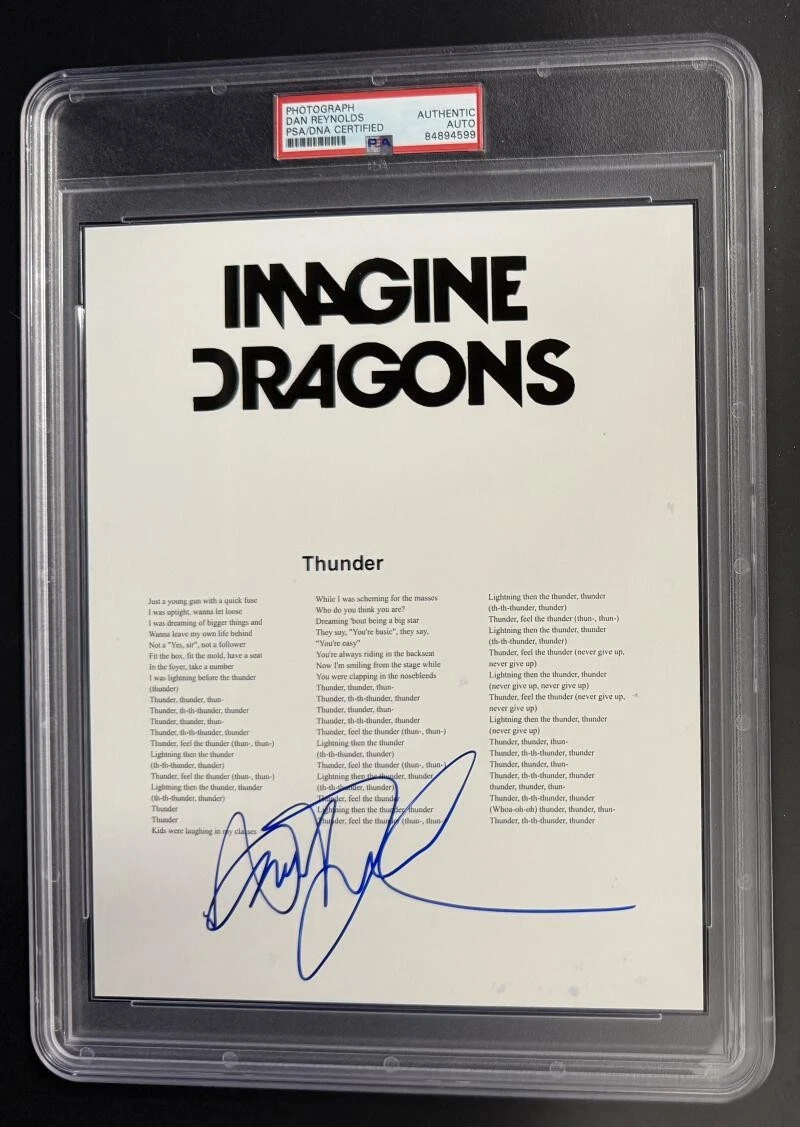 Dan Reynolds Signed Autograph PSA/DNA Imagine Dragons Thunder Slabbed Lyrics COA