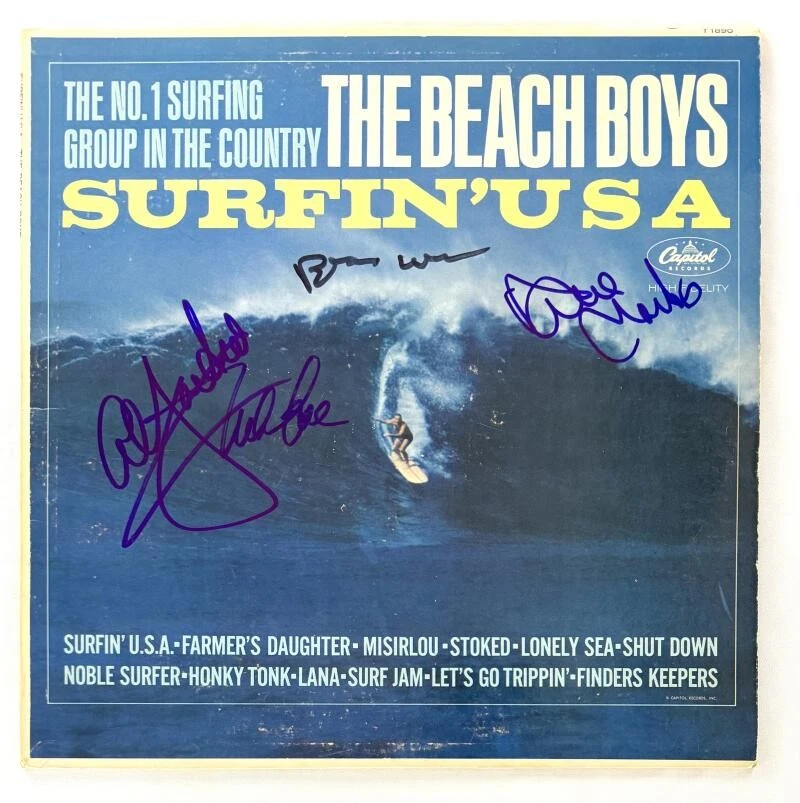 Beach Boys Signed Autograph Surfin USA Album Record Brian Wilson +3 Beckett COA