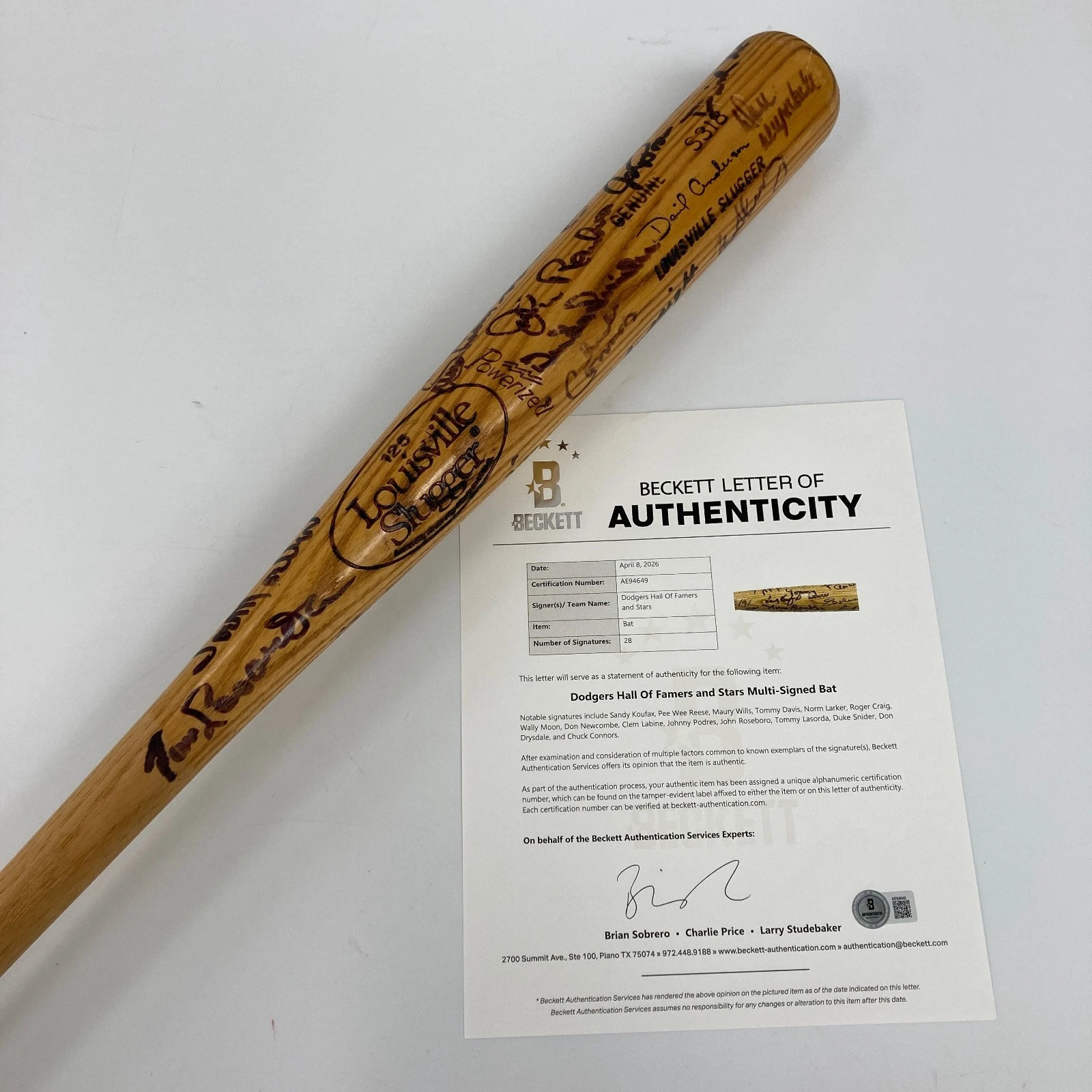 Sandy Koufax Don Drysdale Brooklyn Dodgers HOF Legends Multi Signed Bat Beckett