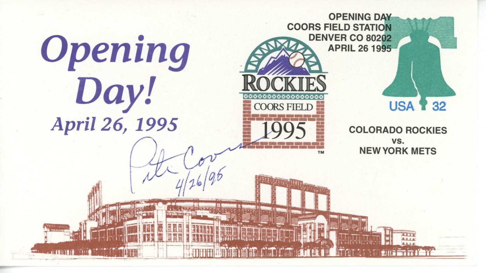 Pete Coors Colorado Rockies Signed 1995 Opening Day Coors Field Envelope 56253