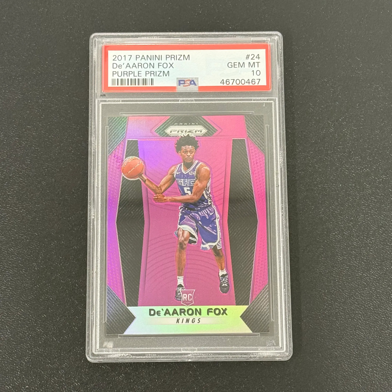 2017 Panini Prizm Purple#24 Rookie 59/75 De'aaron Fox Signed Card PSA 10 Kings