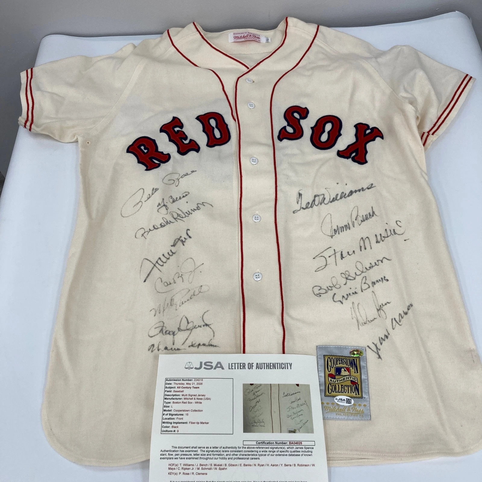 All Century Team Signed Jersey 15 Sigs With Ted Williams Willie Mays PSA & JSA