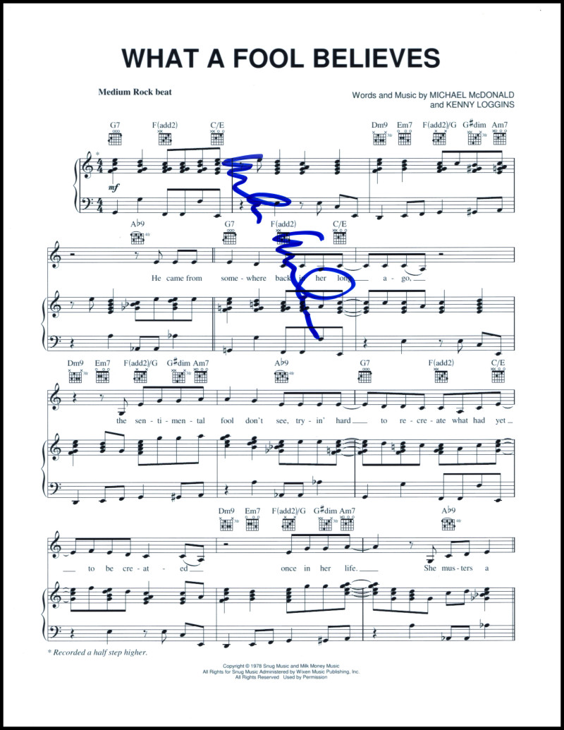 Michael McDonald Doobie Brothers Signed Autograph What Fool Believes Sheet Music