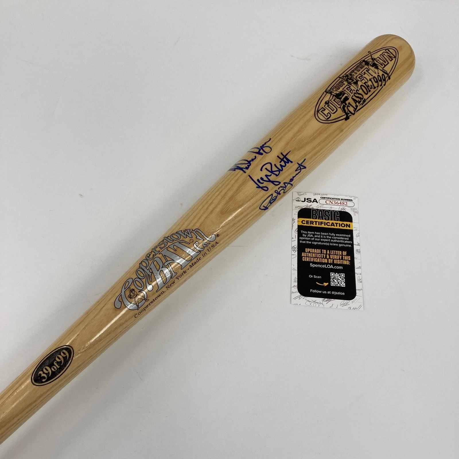 Nolan Ryan George Brett Robin Yount Signed Hall Of Fame Induction Bat JSA COA