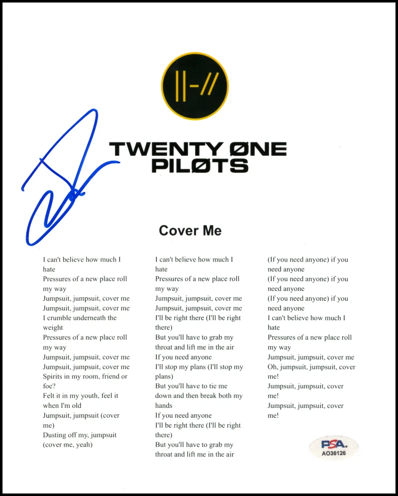 Josh Dun Twenty One Pilots Signed Autograph Cover Me Sheet Music w/ PSA COA