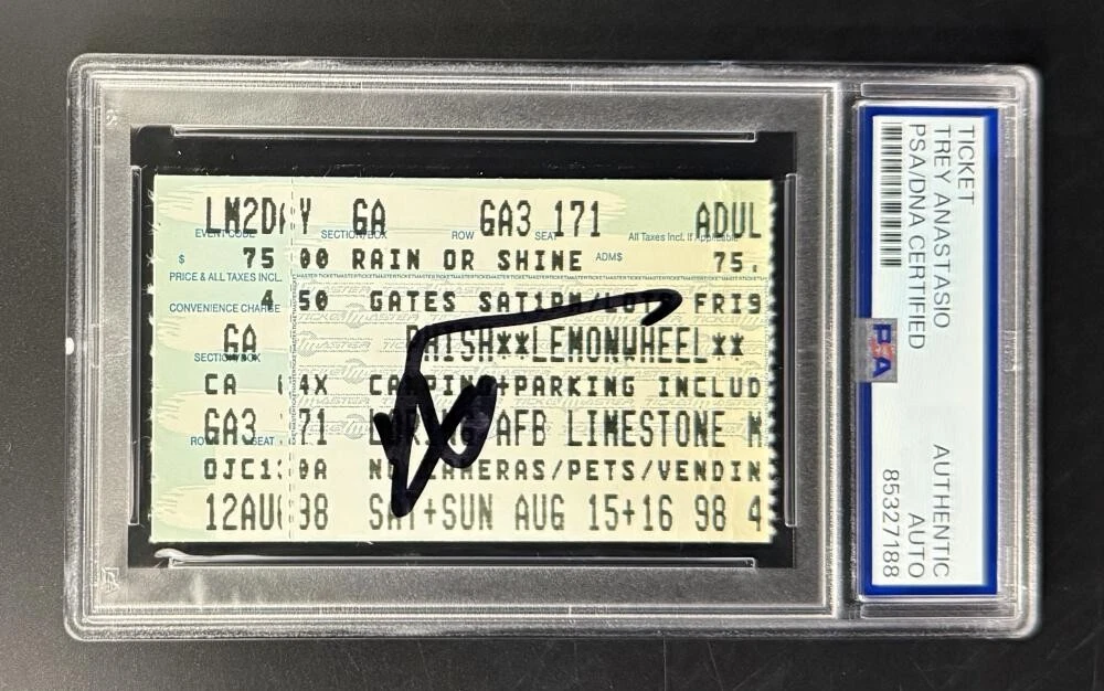 Trey Anastasio Signed Autograph Phish PSA/DNA COA Slabbed Lemonwheel 1998 Ticket