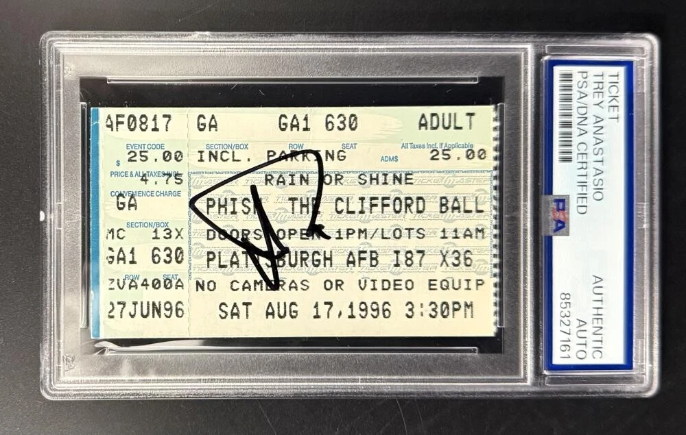 Trey Anastasio Signed Autograph Phish PSA/DNA COA Slab Clifford Ball 1996 Ticket