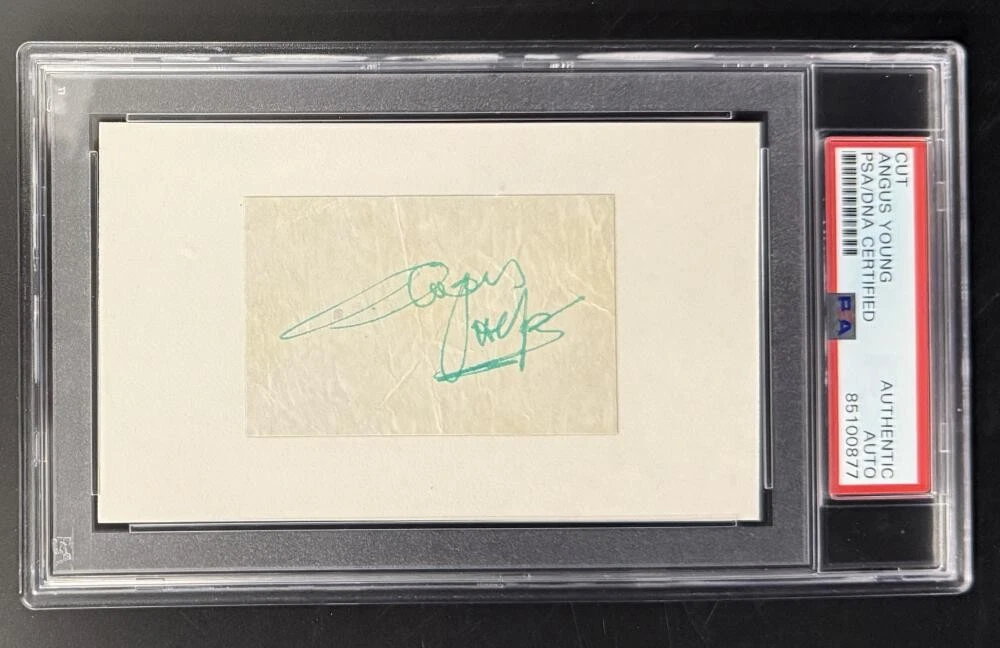 Angus Young Signed Autograph PSA/DNA COA Slabbed AC/DC Cut Signature Card