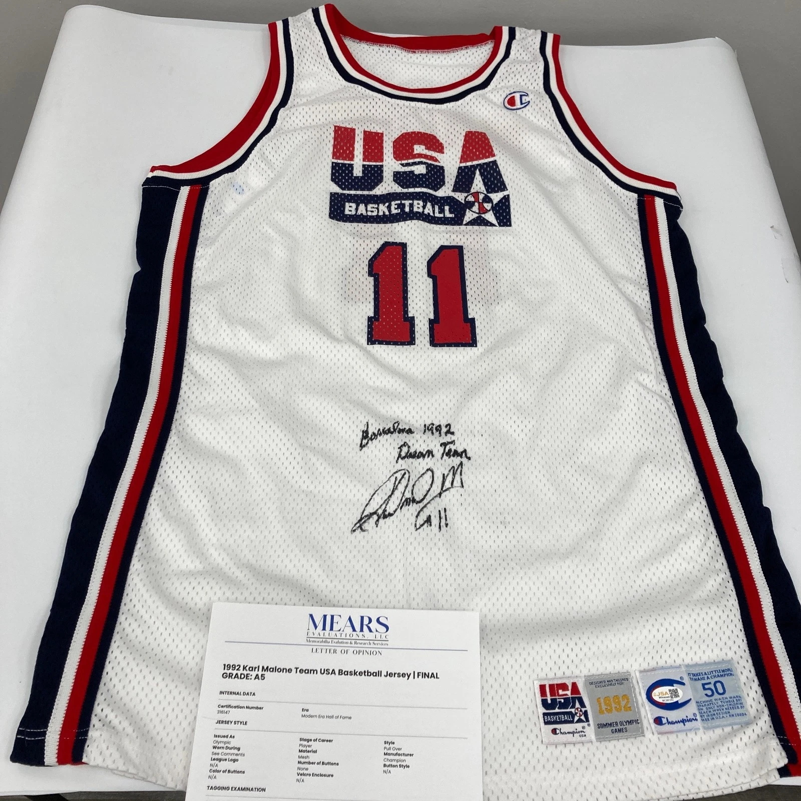1992 Karl Malone Signed Game Issued Team USA Olympics Jersey MEARS COA & JSA