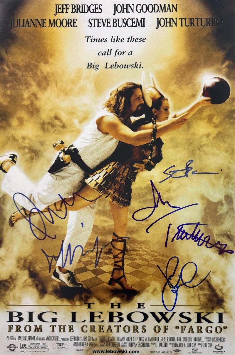 THE BIG LEBOWSKI FULL CAST X5 SIGNED AUTOGRAPH 12×18 MOVIE POSTER PHOTO JSA COA COLLECTIBLE MEMORABILIA