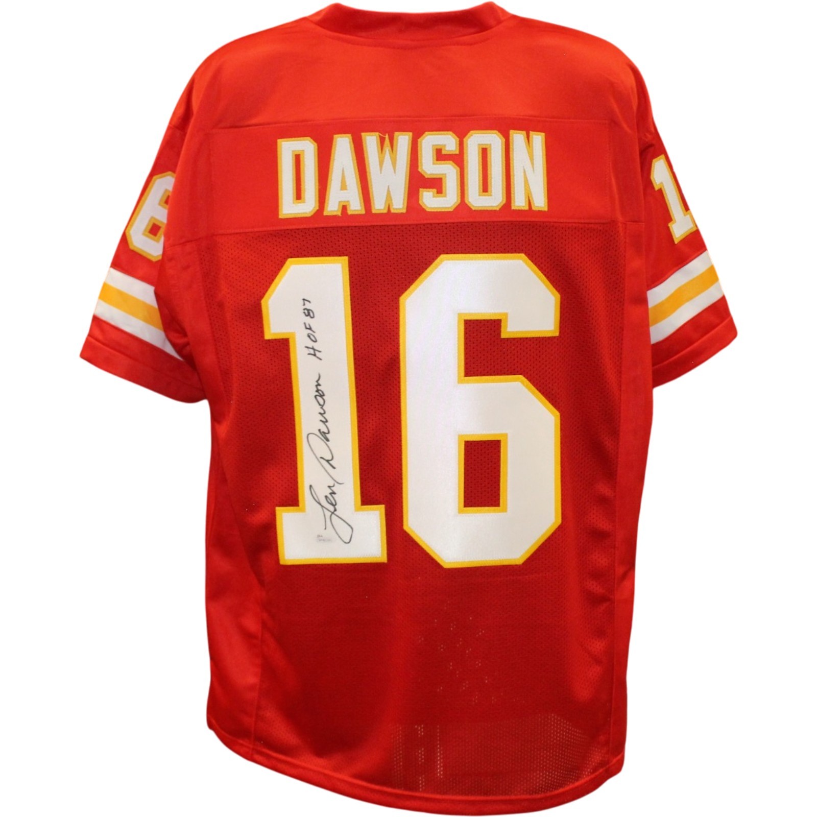 Len Dawson Autographed/Signed Pro Style Size XL Red Jersey JSA 57026