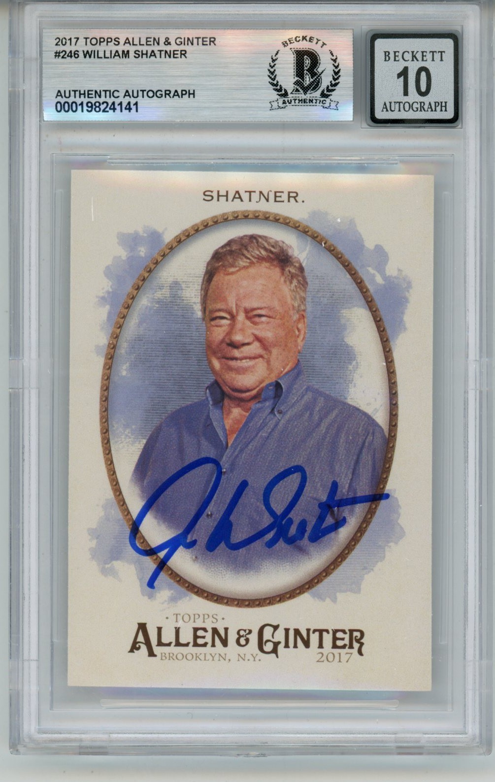 William Shatner Signed 2017 Topps Allen & Ginter 246 10 auto Card Slab BAS 57130
