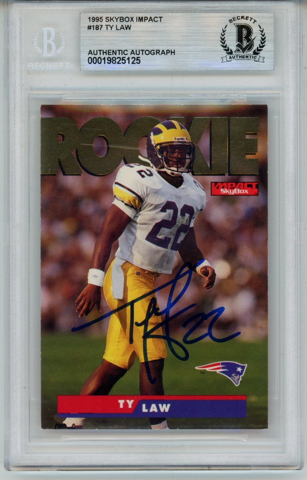 Ty Law Autographed 1995 Skybox #187 Trading Card Slab Beckett 57075