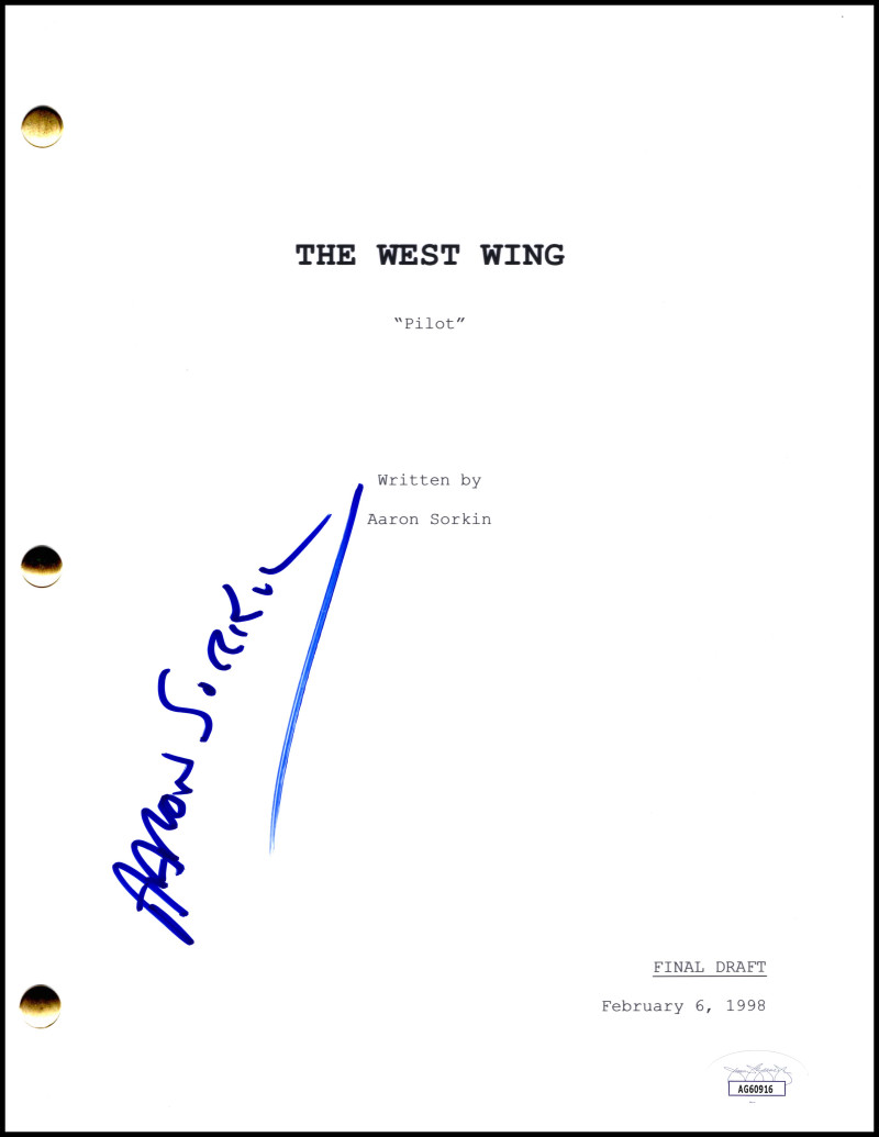 Aaron Sorkin Signed Autograph The West Wing Pilot Script Screenplay w/ JSA COA